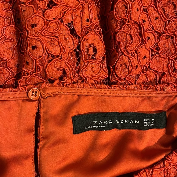 Zara Red Lace Short Sleeve Dress Size Medium - Picture 6 of 14